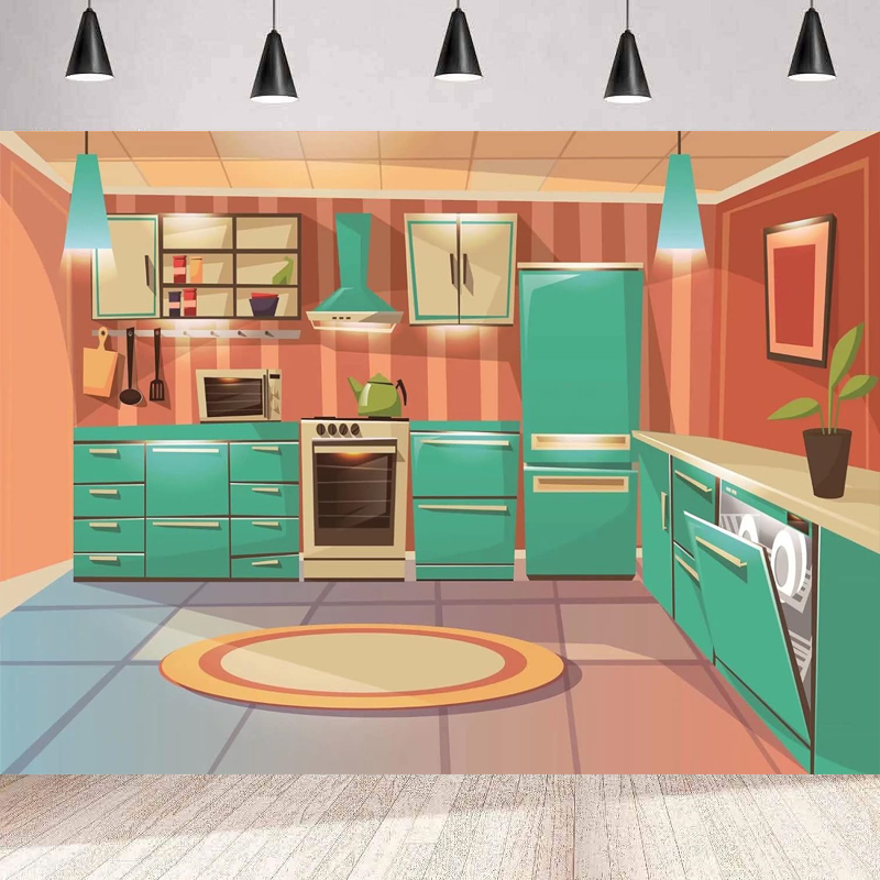 Photography Backdrop Cartoon K - Kitchen Baking Cupboard ulasan dan harga