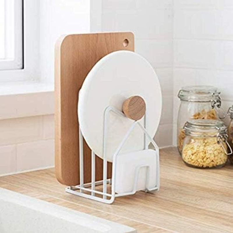 1Pc Pot Pan Lid Holder White C - Kitchen Baking Tray Organiser ulasan dan harga