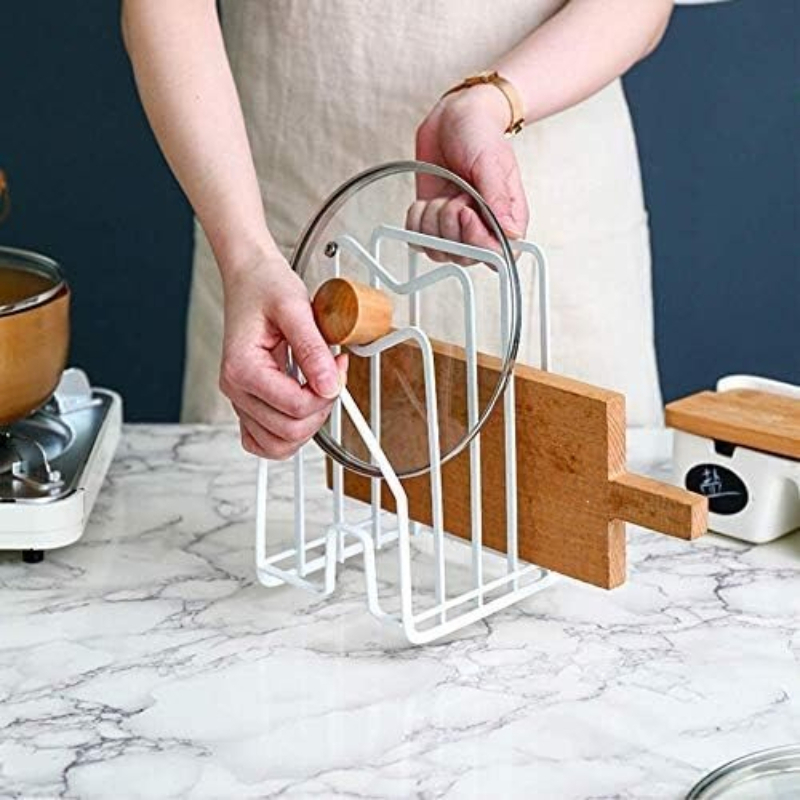 1Pc Pot Pan Lid Holder White C - Kitchen Baking Tray Organiser ulasan dan harga