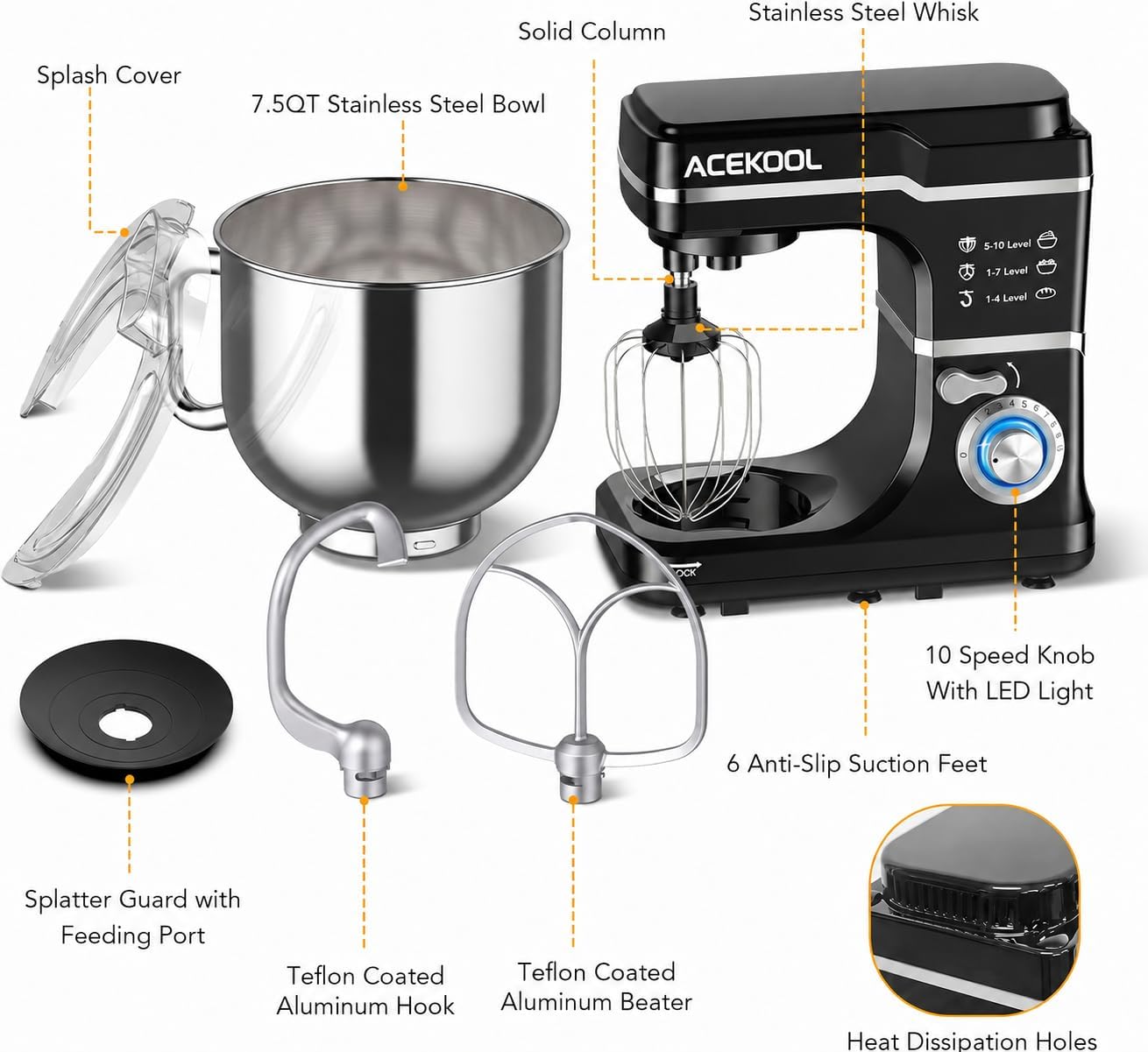 Tacleekii 7.5QT Tilt-Head Stan - Stand Mixer Bowl ulasan dan harga